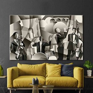 Şık Caz Grubu Sahnede Müzik Çalıyor Duvar Sanatı; Müzik Aletleri Kanvas Baskısı; Saksafonlu Caz Kulü 70x150 cm