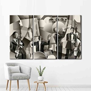 Şık Caz Grubu Sahnede Müzik Çalıyor Duvar Sanatı; Müzik Aletleri Kanvas Baskısı; Saksafonlu Caz Kulü 70x150 cm