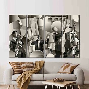 Şık Caz Grubu Sahnede Müzik Çalıyor Duvar Sanatı; Müzik Aletleri Kanvas Baskısı; Saksafonlu Caz Kulü 70x150 cm