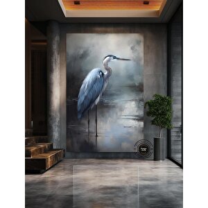 Mavi Balıkçıl Duvar Sanatı; Soyut Balıkçıl Tabloları Kanvas Baskılar; Kıyı Kuşları Duvar Sanatı; Çer