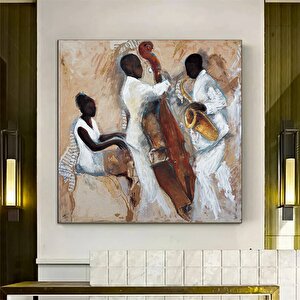 Afrika Caz Sanatı; Afrika Kanvası; Caz Duvar Sanatı; Caz Yağlı Boya Kanvas; Piyanist Duvar Sanatı; M 100x100 cm