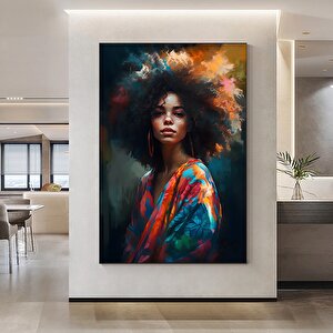 Modern Afrikalı Kadın Kanvas Tablosu – Oturma Odası Dekoru; Etnik Kadın Sanatı 80x120 cm