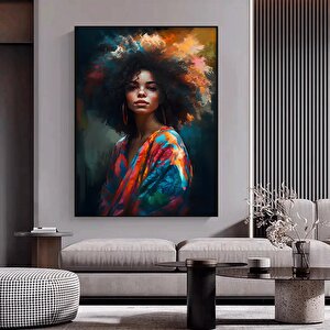 Modern Afrikalı Kadın Kanvas Tablosu – Oturma Odası Dekoru; Etnik Kadın Sanatı 80x120 cm