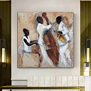 Afrika Caz Sanatı; Afrika Kanvası; Caz Duvar Sanatı; Caz Yağlı Boya Kanvas; Piyanist Duvar Sanatı; M 40x40 cm