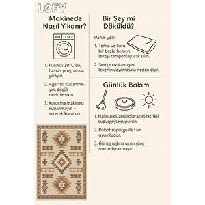 Pamuk Dokuma Taban Halı – Bej; Kahverengi; Turuncu – Tribal Geometric Desen, Makinede Yıkanabilir, Kolay Temizlenebilir, Toz Ve Tüy Tutmaz, Kaymaz, Evcil Hayvan Dostu