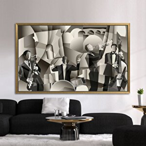 Şık Caz Grubu Sahnede Müzik Çalıyor Duvar Sanatı; Müzik Aletleri Kanvas Baskısı; Saksafonlu Caz Kulü