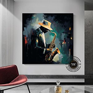 Renkli Saksafoncu Ayı Kanvas; Caz Temalı Dekor