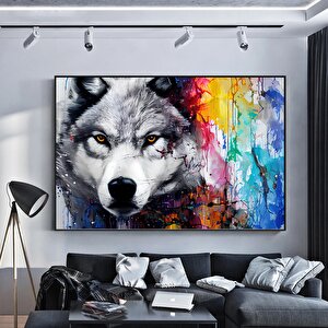 Kurt Hayvan Graffiti Duvar Sanatı; Kurt Graffiti Kanvas Posteri; Hayvan Duvar Dekoru 100x200 cm