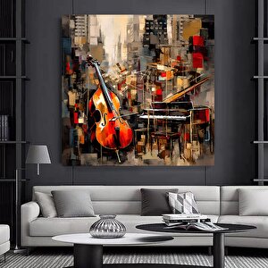 Soyut Müzik Enstrümanları Caz Kanvas; Caz Müzik Tablosu 80x80 cm