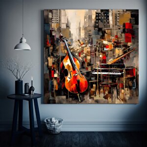 Soyut Müzik Enstrümanları Caz Kanvas; Caz Müzik Tablosu 80x80 cm