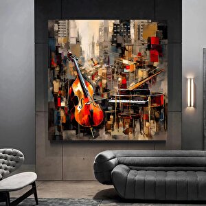 Soyut Müzik Enstrümanları Caz Kanvas; Caz Müzik Tablosu 80x80 cm