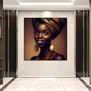Modern Afrikalı Kadın Tablosu – Oturma Odası Dekoru, Etnik Kadın Sanatı 50x50 cm