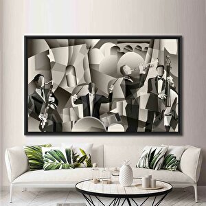 Şık Caz Grubu Sahnede Müzik Çalıyor Duvar Sanatı; Müzik Aletleri Kanvas Baskısı; Saksafonlu Caz Kulü