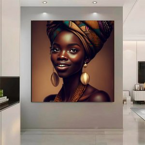 Modern Afrikalı Kadın Tablosu – Oturma Odası Dekoru, Etnik Kadın Sanatı 60x60 cm