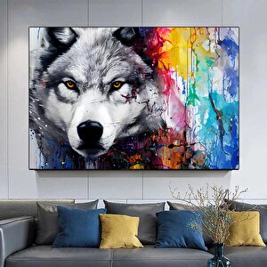 Kurt Hayvan Graffiti Duvar Sanatı; Kurt Graffiti Kanvas Posteri; Hayvan Duvar Dekoru 50x70 cm