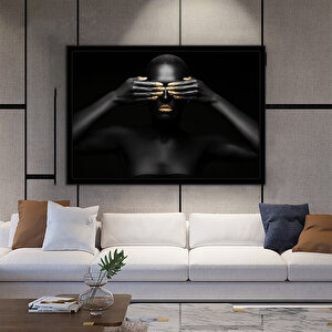 Siyah Kadın Kanvas; Afrika Sanatı Dekor; Etnik Duvar Tablosu 100x200 cm