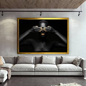 Siyah Kadın Kanvas; Afrika Sanatı Dekor; Etnik Duvar Tablosu 100x200 cm