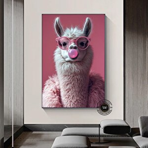 Pembe Gözlüklü Sakız Çiğneyen Lama Kanvas Tablo – Soyut Ve Stil Sahibi Ev Dekoru 40x60 cm