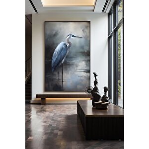 Mavi Balıkçıl Duvar Sanatı; Soyut Balıkçıl Tabloları Kanvas Baskılar; Kıyı Kuşları Duvar Sanatı; Çer 120x150 cm