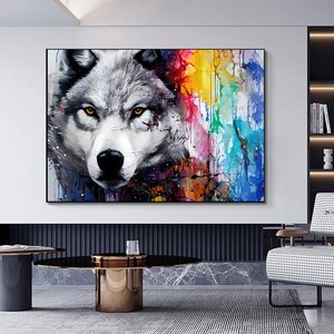 Kurt Hayvan Graffiti Duvar Sanatı; Kurt Graffiti Kanvas Posteri; Hayvan Duvar Dekoru 70x150 cm
