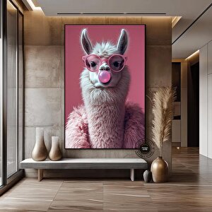 Pembe Gözlüklü Sakız Çiğneyen Lama Kanvas Tablo – Soyut Ve Stil Sahibi Ev Dekoru 100x150 cm