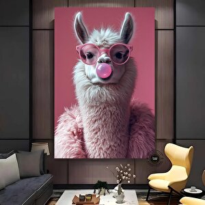 Pembe Gözlüklü Sakız Çiğneyen Lama Kanvas Tablo – Soyut Ve Stil Sahibi Ev Dekoru