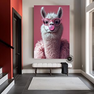 Pembe Gözlüklü Sakız Çiğneyen Lama Kanvas Tablo – Soyut Ve Stil Sahibi Ev Dekoru 20x30 cm