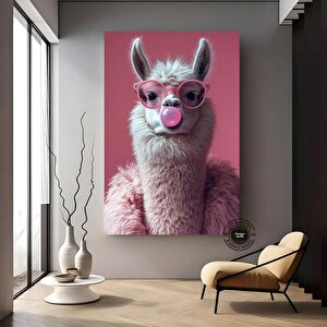 Pembe Gözlüklü Sakız Çiğneyen Lama Kanvas Tablo – Soyut Ve Stil Sahibi Ev Dekoru