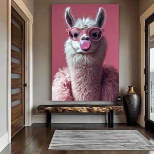 Pembe Gözlüklü Sakız Çiğneyen Lama Kanvas Tablo – Soyut Ve Stil Sahibi Ev Dekoru