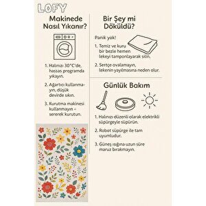 Pamuk Dokuma Taban Halı – Kırmızı; Sarı; Turkuaz; Bej – Çiçekli Desen, Makinede Yıkanabilir, Kolay Temizlenebilir, Toz Ve Tüy Tutmaz, Kaymaz, Evcil Hayvan Dostu