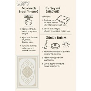 Pamuk Dokuma Taban Halı – Bej; Krem – Oriental Desen, Makinede Yıkanabilir, Kolay Temizlenebilir, Toz Ve Tüy Tutmaz, Kaymaz, Evcil Hayvan Dostu