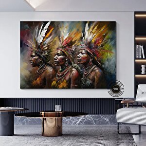 Yerli Savaşçı Kanvas Tablosu; Kızılderili Tablosu; Etnik Duvar Sanatı 50x70 cm