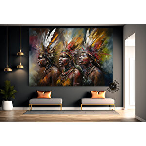 Yerli Savaşçı Kanvas Tablosu; Kızılderili Tablosu; Etnik Duvar Sanatı 50x70 cm
