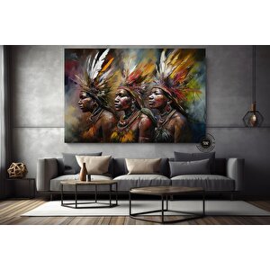 Yerli Savaşçı Kanvas Tablosu; Kızılderili Tablosu; Etnik Duvar Sanatı