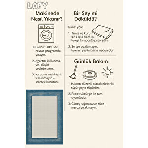 Pamuk Dokuma Taban Halı – Mavi; Krem – Eskitilmiş Görünümlü Geometrik Desen, Makinede Yıkanabilir, Kolay Temizlenebilir, Toz Ve Tüy Tutmaz, Kaymaz, Evcil Hayvan Dostu