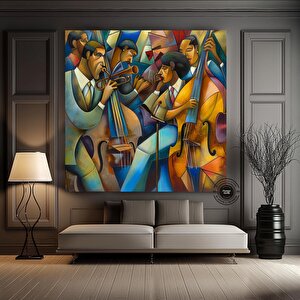 Caz Duvar Dekoru, Caz Orkestra Sanatı, Müzik Duvar Sanatı, Oturma Odası Dekoru, Picasso Tarzı 80x80 cm