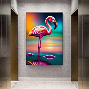 Pembe Flamingo Duvar Sanatı; Kuş Kanvas؛ Asmaya Hazır 50x70 cm