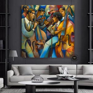 Caz Duvar Dekoru, Caz Orkestra Sanatı, Müzik Duvar Sanatı, Oturma Odası Dekoru, Picasso Tarzı 70x70 cm