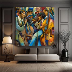 Caz Duvar Dekoru, Caz Orkestra Sanatı, Müzik Duvar Sanatı, Oturma Odası Dekoru, Picasso Tarzı 70x70 cm