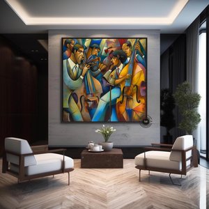 Caz Duvar Dekoru, Caz Orkestra Sanatı, Müzik Duvar Sanatı, Oturma Odası Dekoru, Picasso Tarzı 70x70 cm