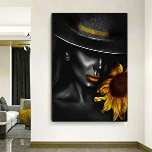 Siyah Şapkalı Kadın Kanvas Baskısı, Afrika Kadın Sanatı, Moda Sanatı, Siyah Kadın Tarzı