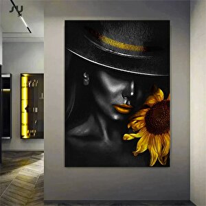 Siyah Şapkalı Kadın Kanvas Baskısı, Afrika Kadın Sanatı, Moda Sanatı, Siyah Kadın Tarzı