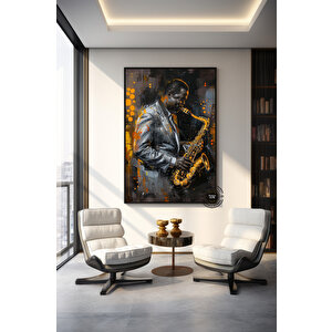Afrika Caz Sanatı, Afrika Kanvası, Caz Duvar Sanatı, Yağlı Boya Caz Kanvası, Siyah Müzisyen Kanvası 80x120 cm