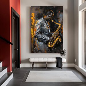 Afrika Caz Sanatı, Afrika Kanvası, Caz Duvar Sanatı, Yağlı Boya Caz Kanvası, Siyah Müzisyen Kanvası 80x120 cm
