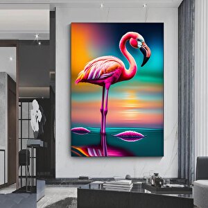 Pembe Flamingo Duvar Sanatı; Kuş Kanvas؛ Asmaya Hazır