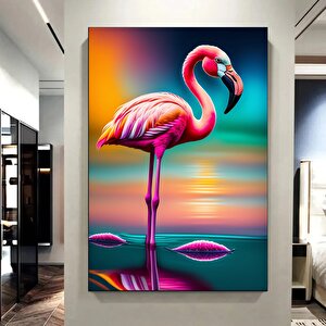Pembe Flamingo Duvar Sanatı; Kuş Kanvas؛ Asmaya Hazır