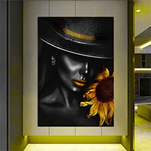 Siyah Şapkalı Kadın Kanvas Baskısı, Afrika Kadın Sanatı, Moda Sanatı, Siyah Kadın Tarzı 70x100 cm