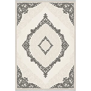 Yıkanabilir Salon Halısı – Krem; Gri – Damask Desen, Makinede Yıkanabilir, Kolay Temizlenebilir, Toz Ve Tüy Tutmaz, Kaymaz, Evcil Hayvan Dostu