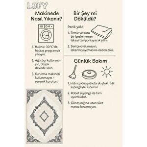 Yıkanabilir Salon Halısı – Krem; Gri – Damask Desen, Makinede Yıkanabilir, Kolay Temizlenebilir, Toz Ve Tüy Tutmaz, Kaymaz, Evcil Hayvan Dostu