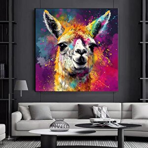 Renkli Lama Kanvas Duvar Sanatı, Lama Kanvas Dekoru, Lama Hayvan Sanatı 70x70 cm
